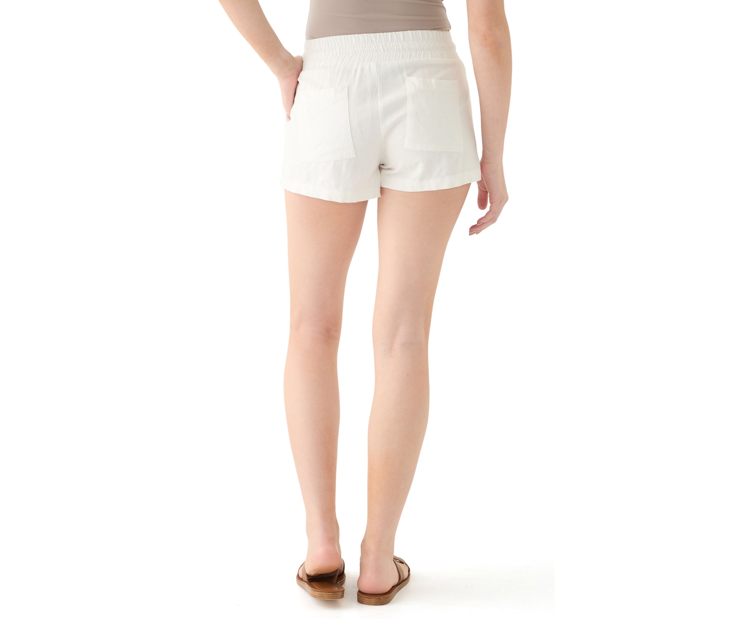Womens Smocked Waist Linen Shorts