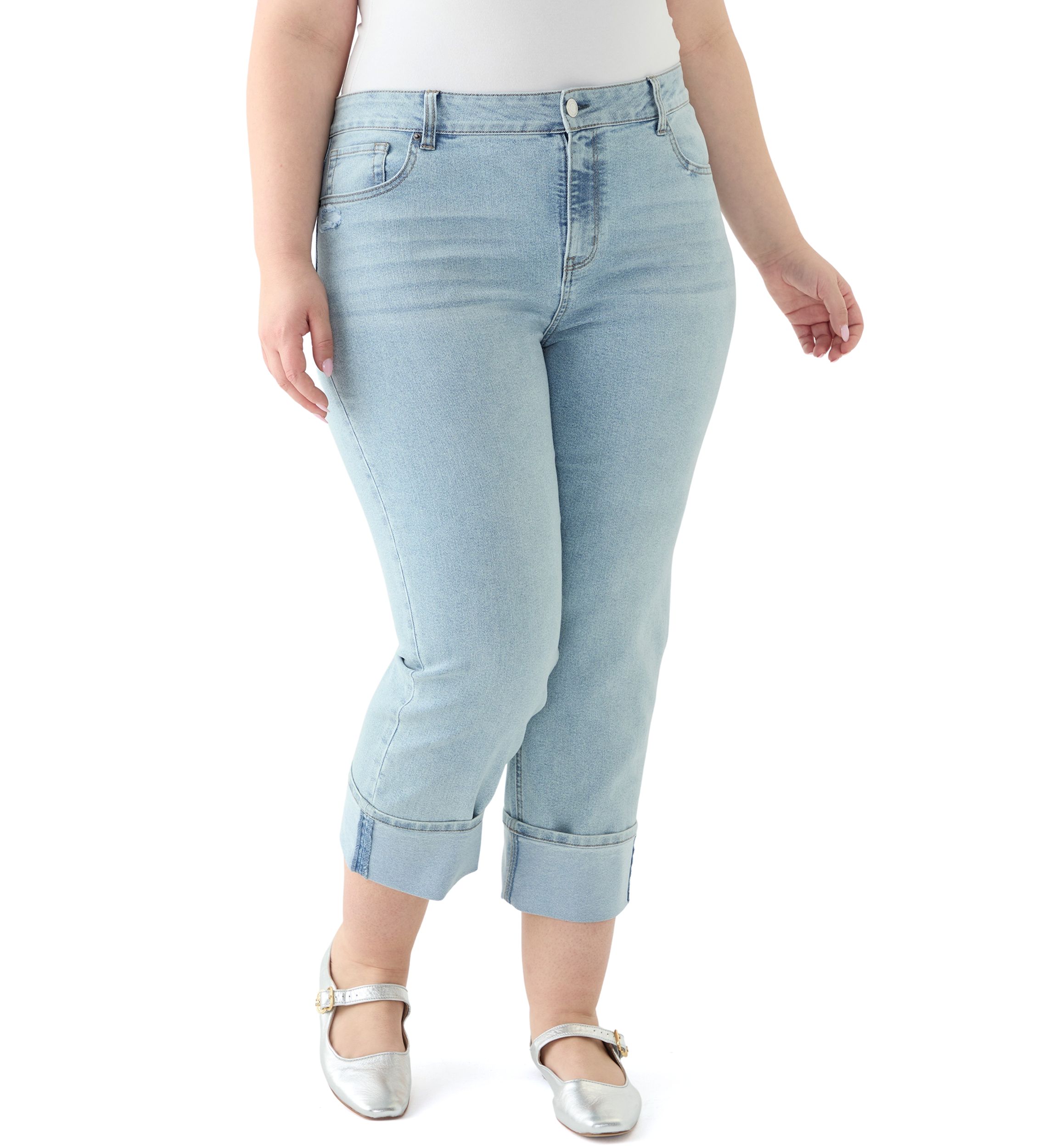 Plus Size Cuffed Cropped Jeans
