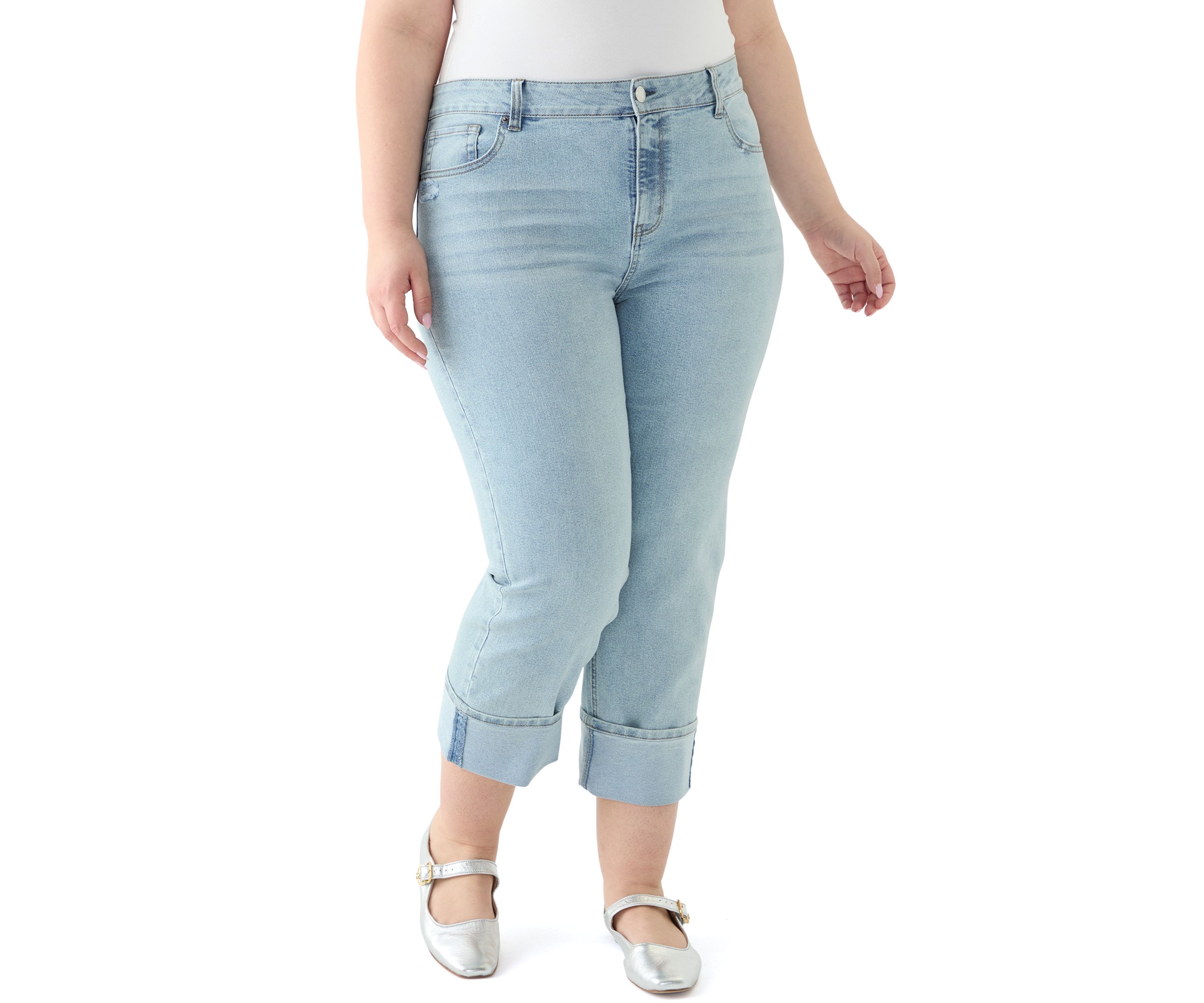 Plus Size Cuffed Cropped Jeans