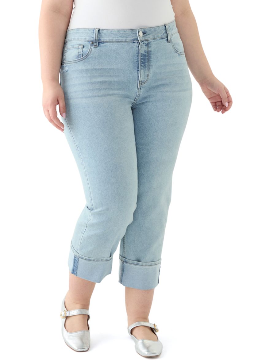 Plus Size Cuffed Cropped Jeans