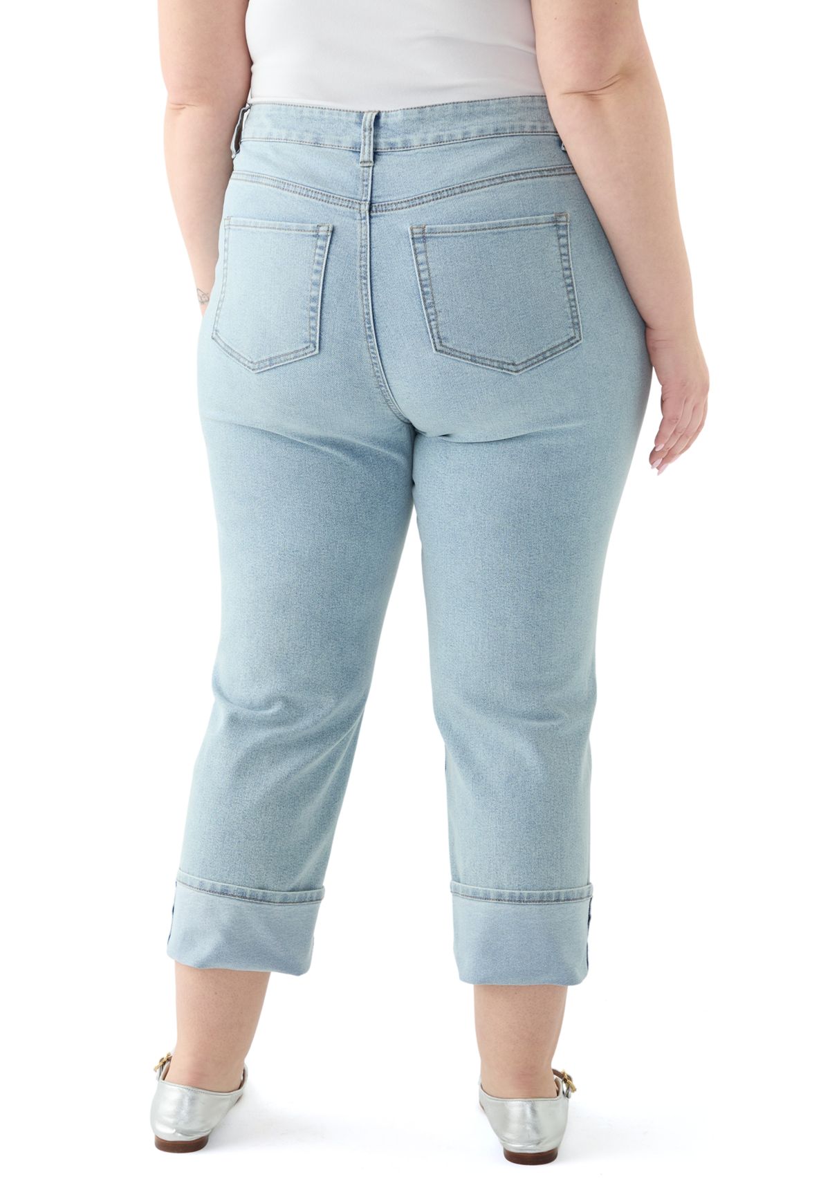 Plus Size Cuffed Cropped Jeans