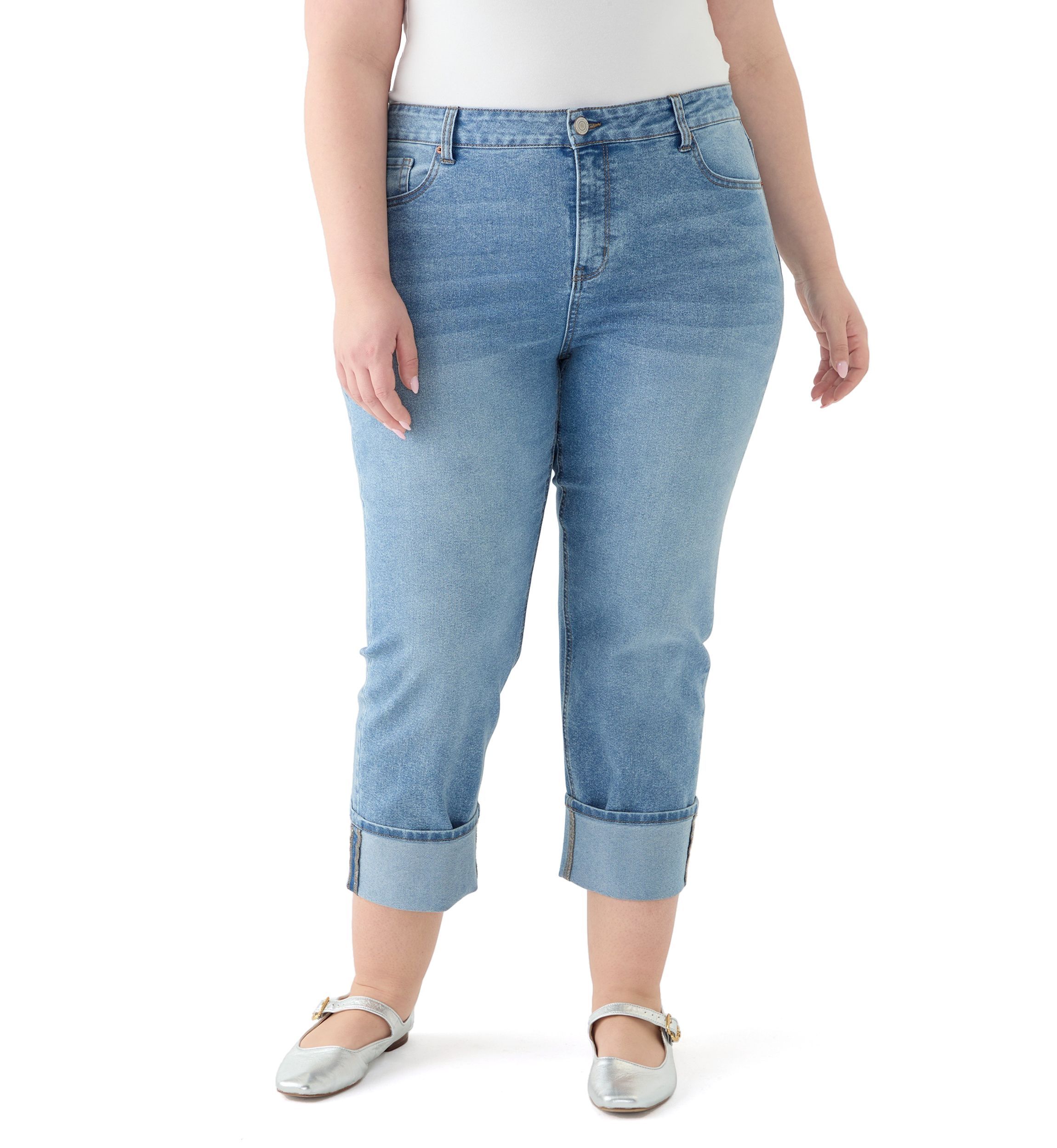 Plus Size Cropped Cuffed Jeans