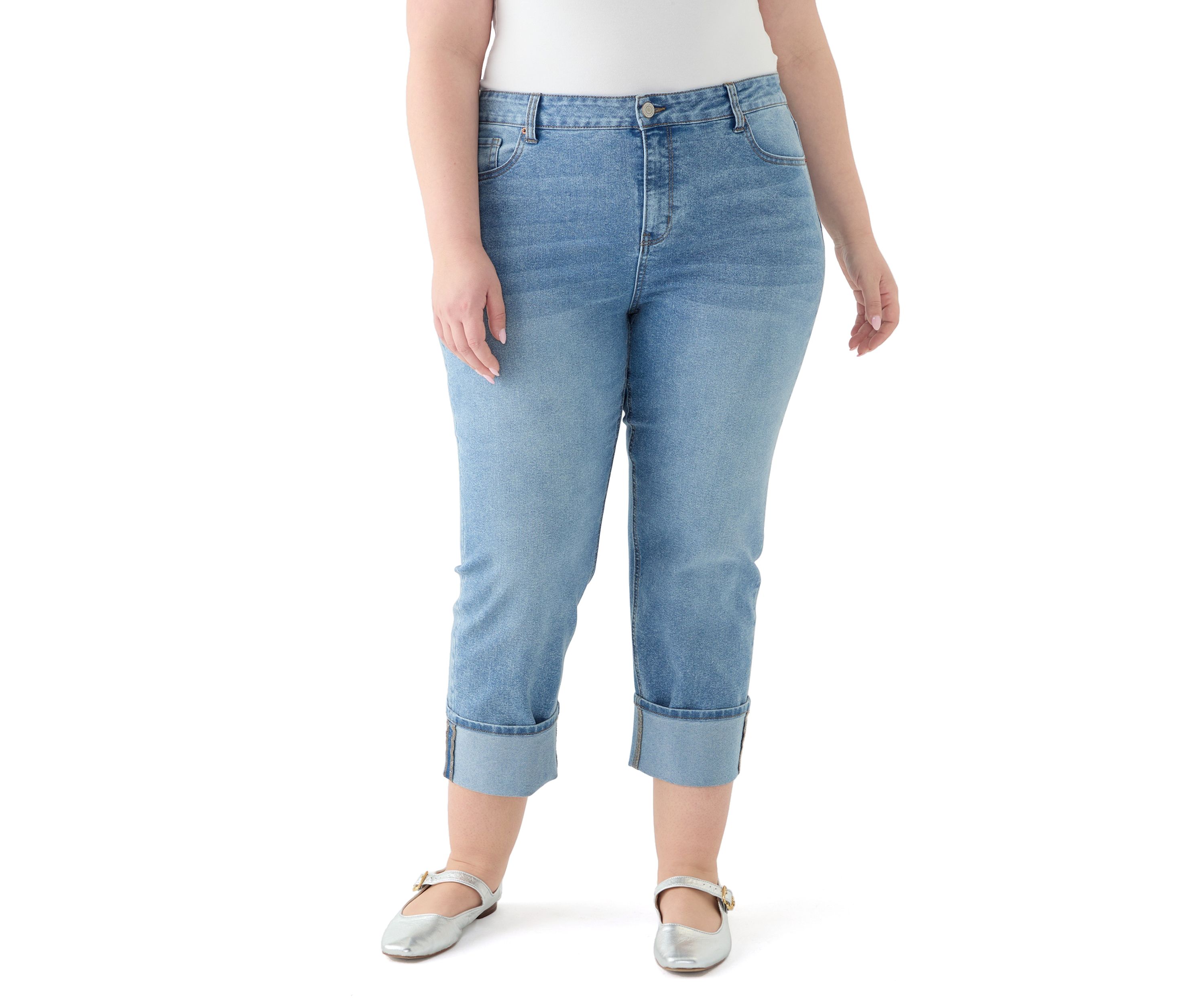 Plus Size Cropped Cuffed Jeans