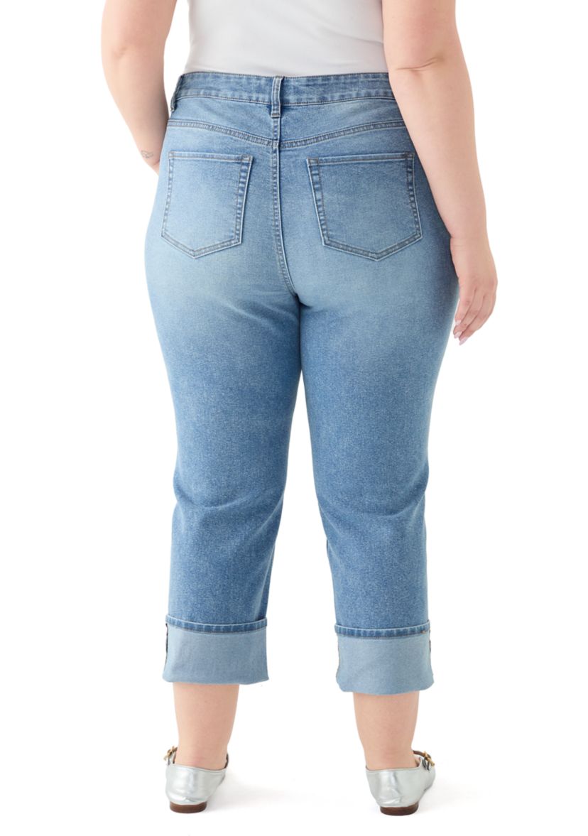 Plus Size Cropped Cuffed Jeans