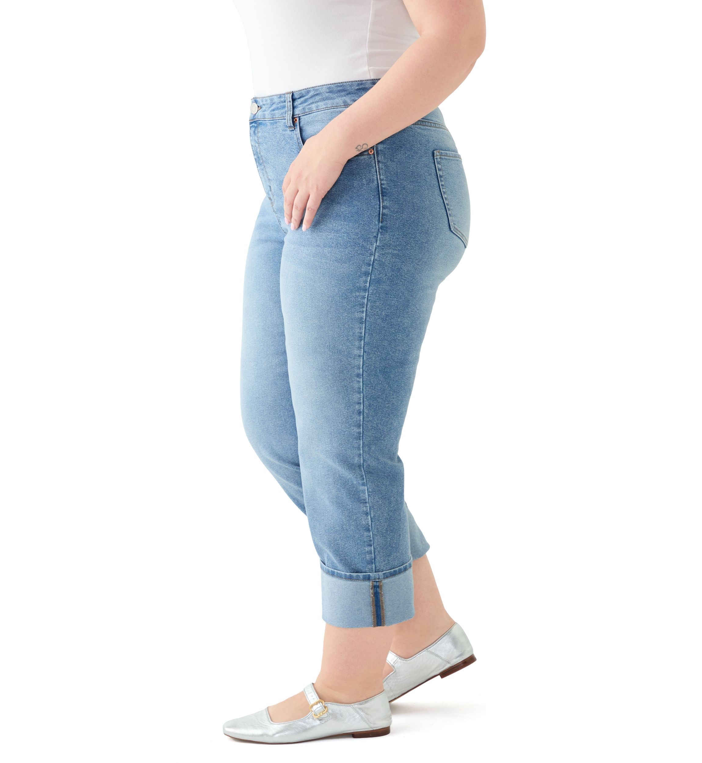 Plus Size Cropped Cuffed Jeans