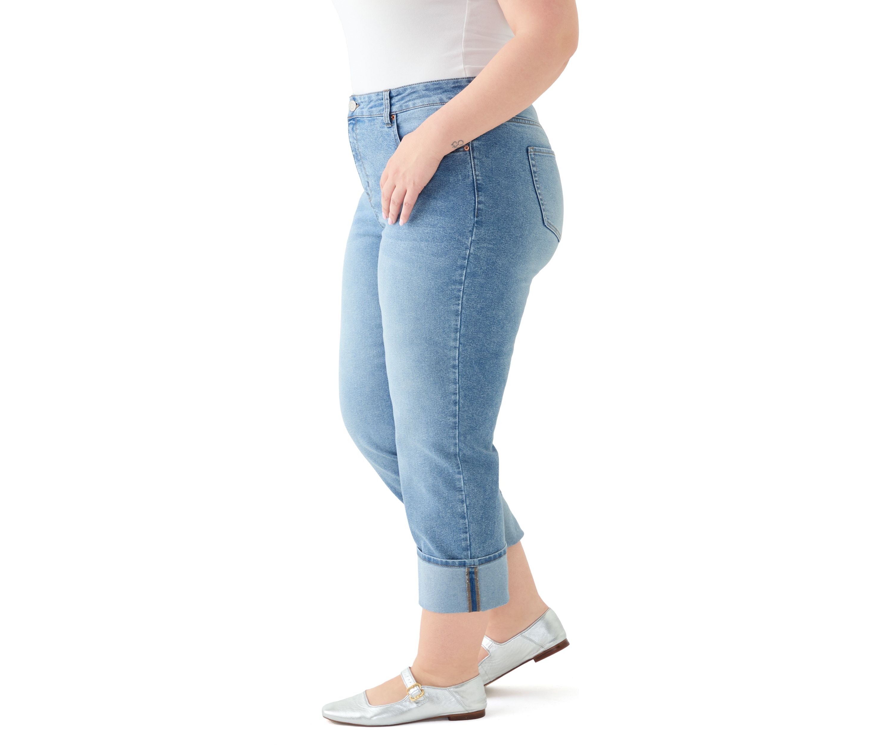 Plus Size Cropped Cuffed Jeans