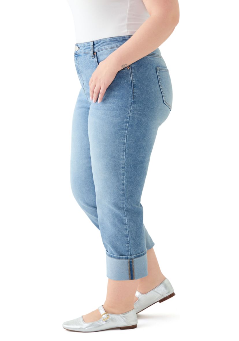 Plus Size Cropped Cuffed Jeans