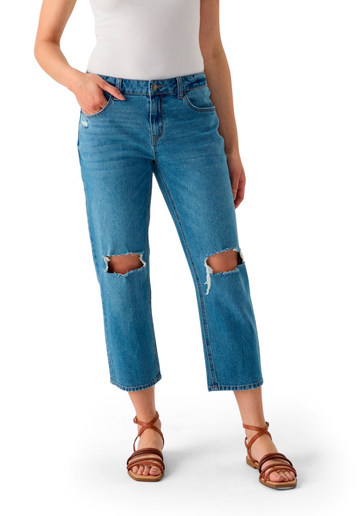 Womens Low Rise Destruction Cropped Jeans