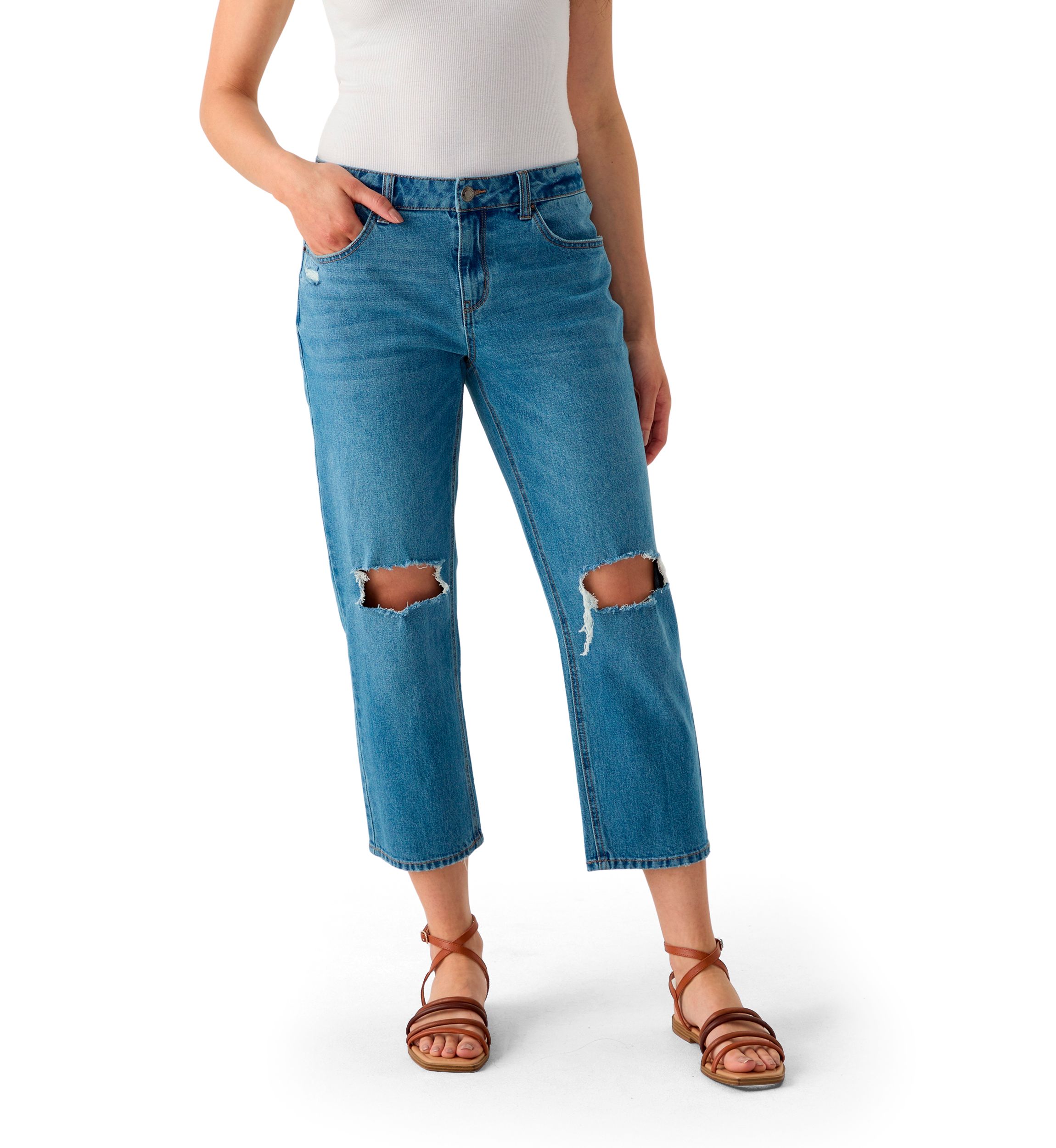 Womens Low Rise Destruction Cropped Jeans
