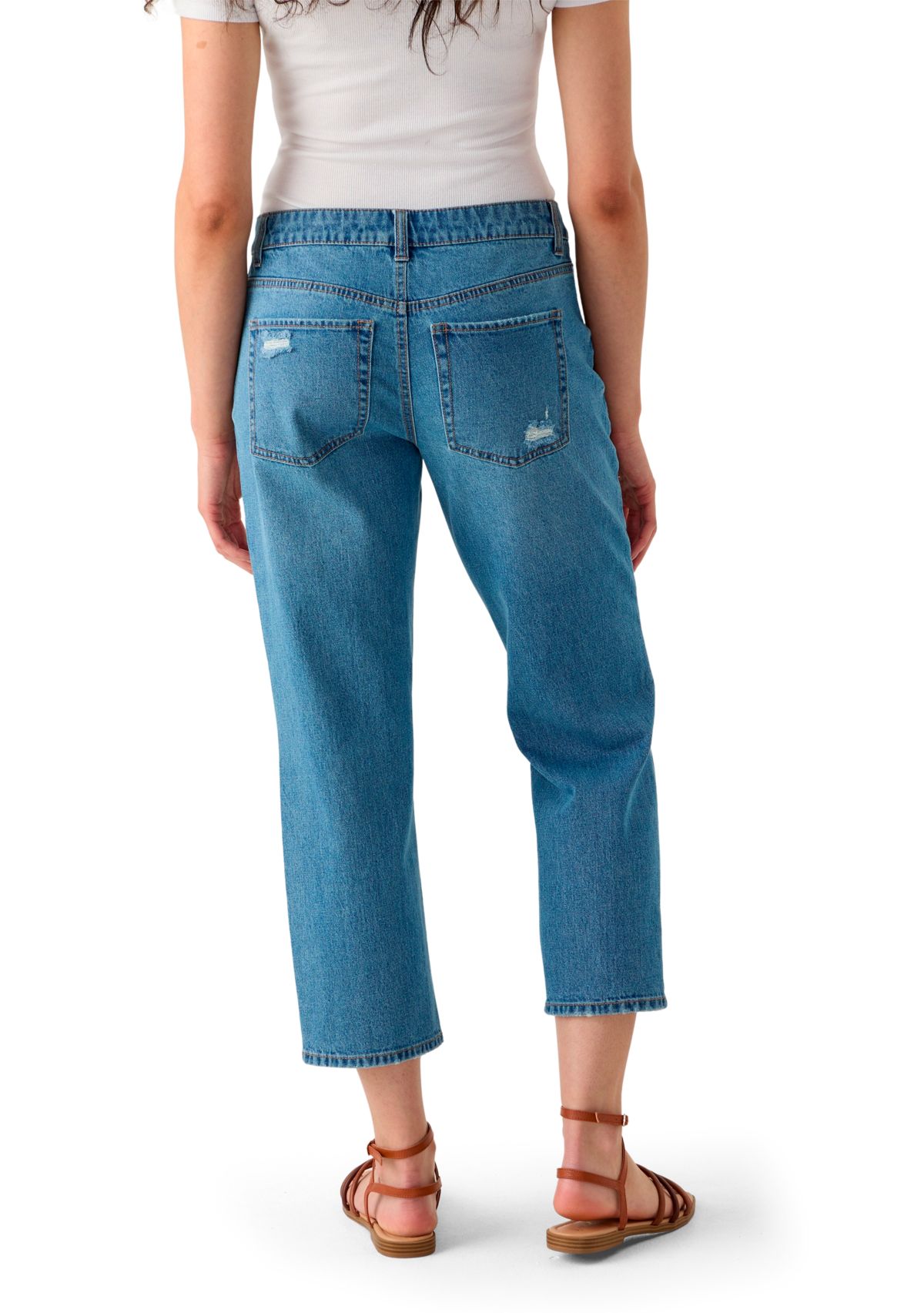 Womens Low Rise Destruction Cropped Jeans