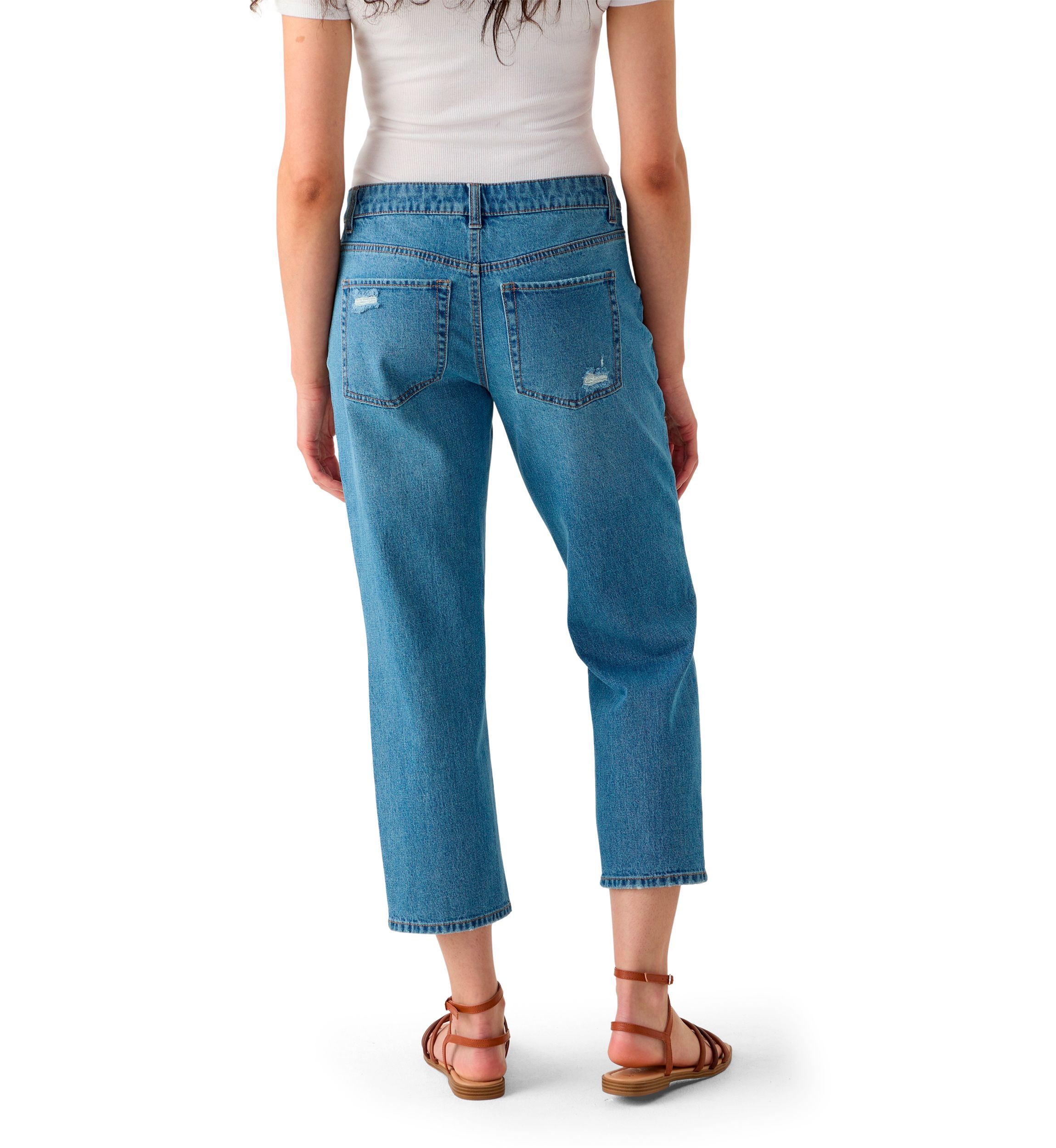 Womens Low Rise Destruction Cropped Jeans