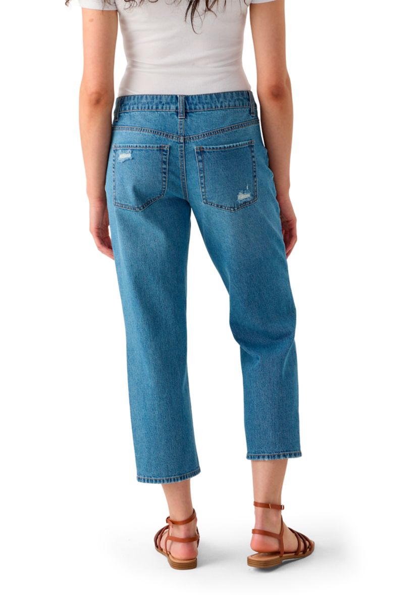 Womens Low Rise Destruction Cropped Jeans