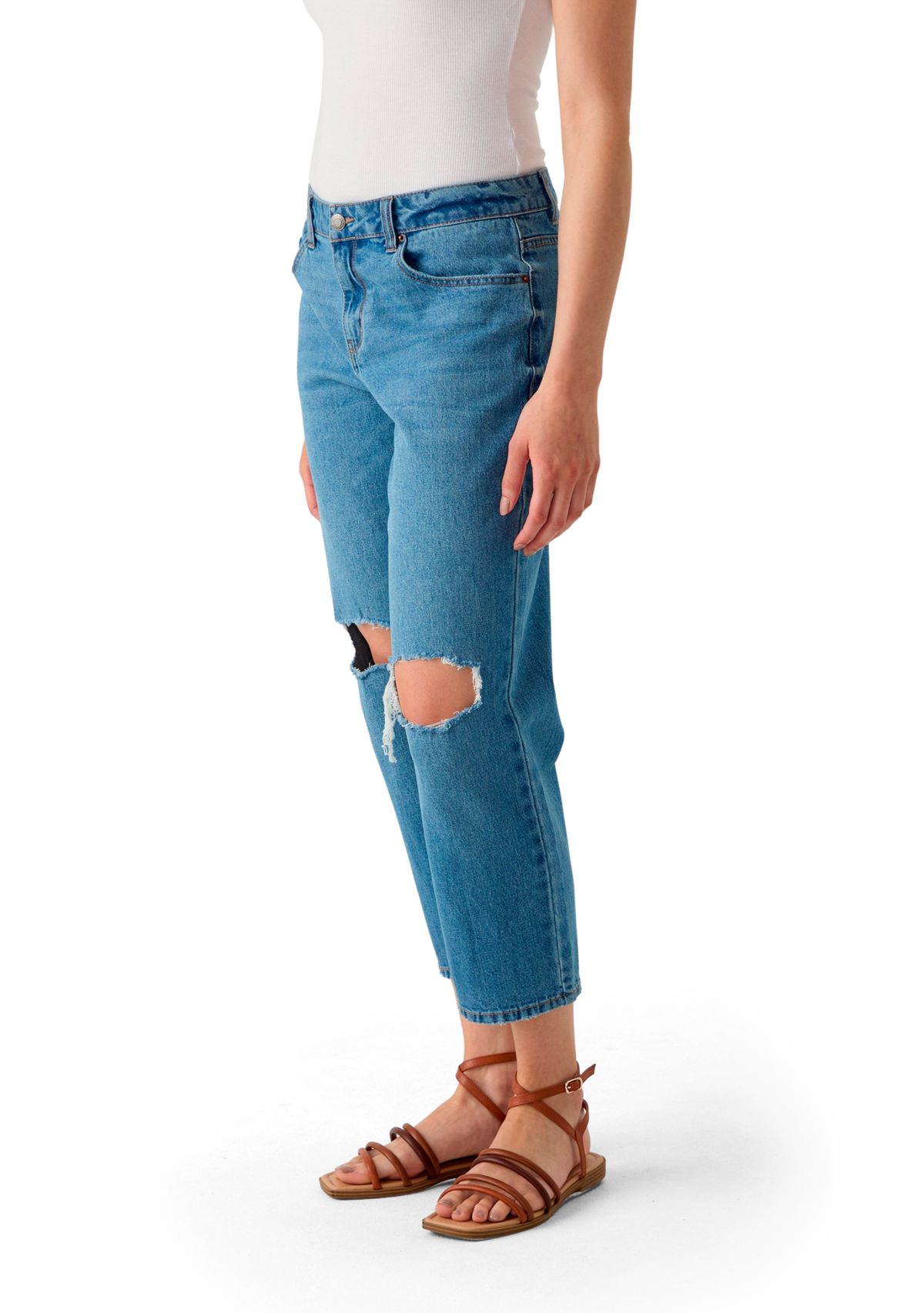 Womens Low Rise Destruction Cropped Jeans