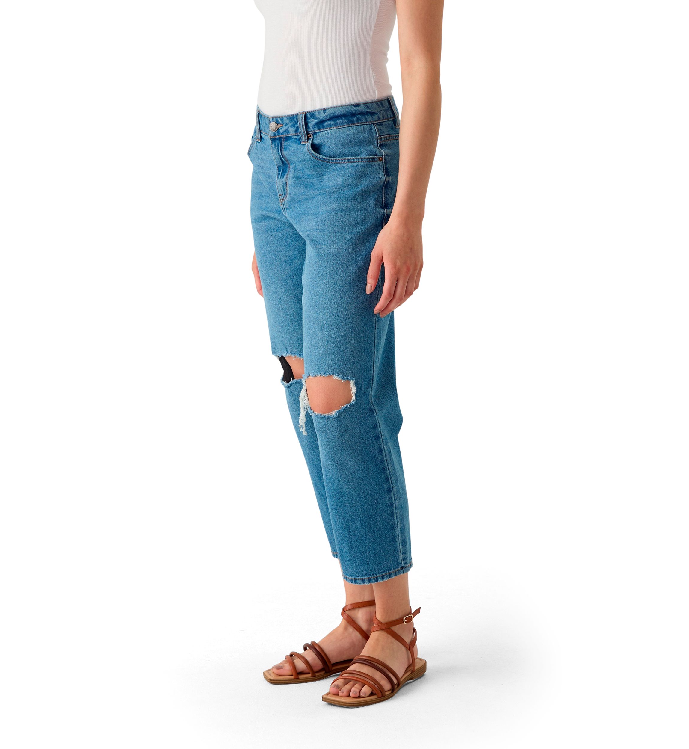 Womens Low Rise Destruction Cropped Jeans