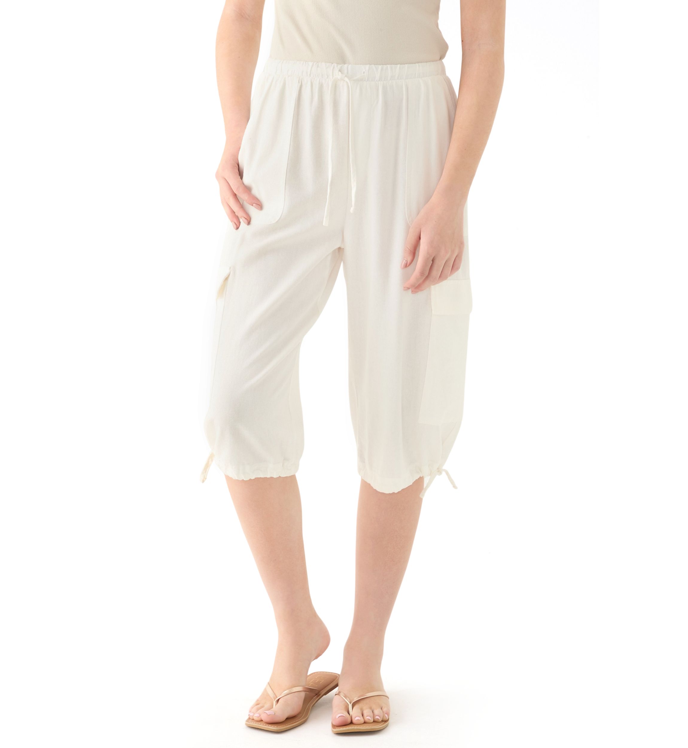 Womens Linen Cargo Crop Pants