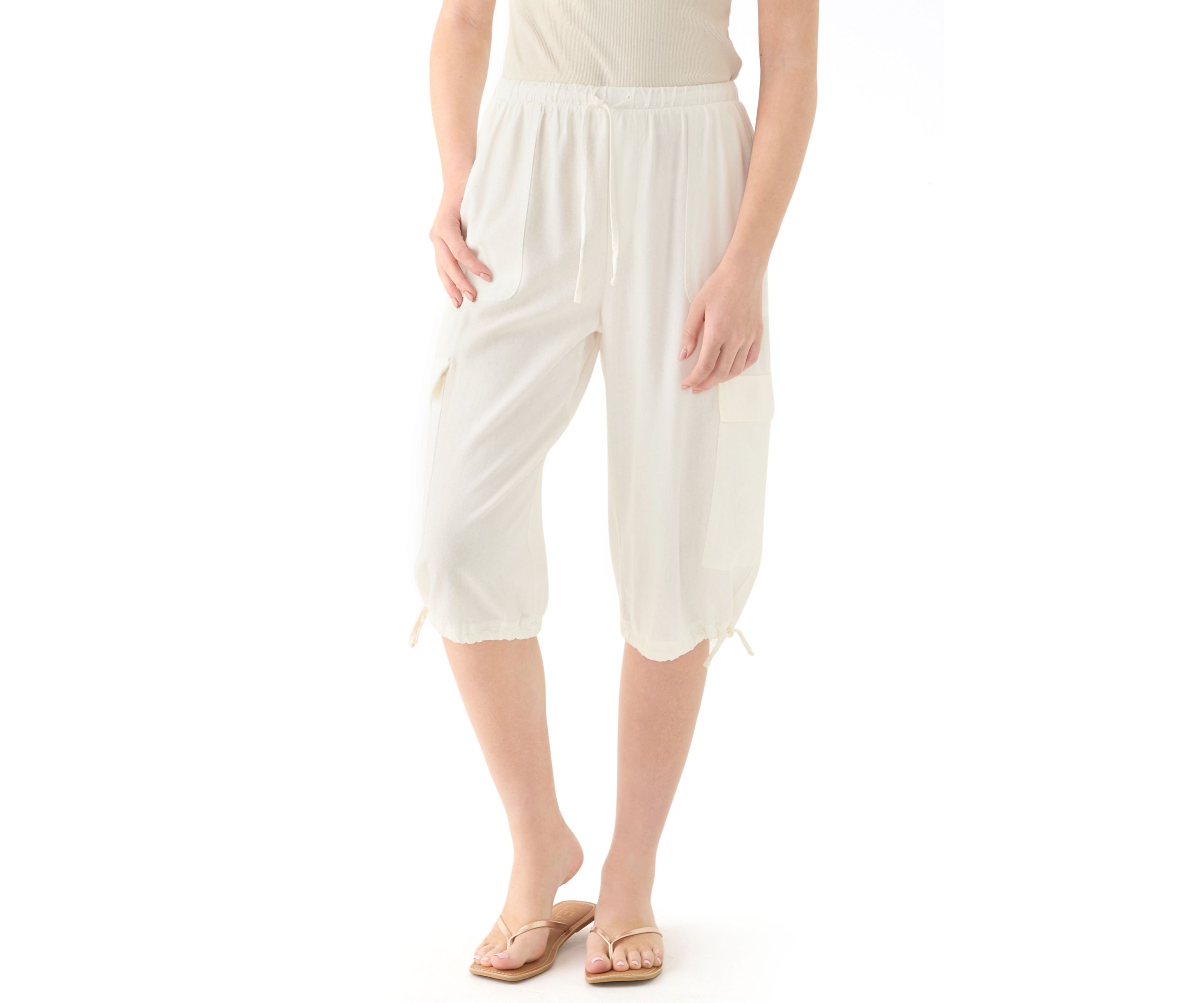 Womens Linen Cargo Crop Pants