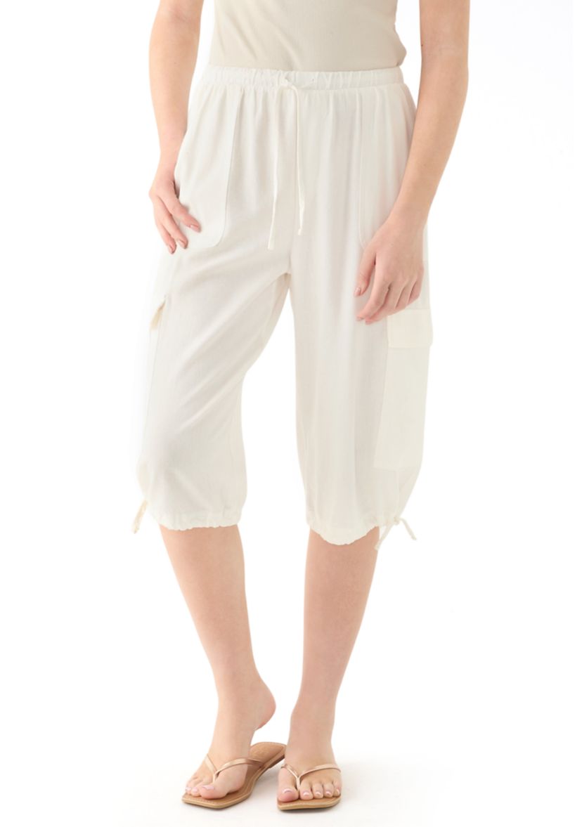Womens Linen Cargo Crop Pants