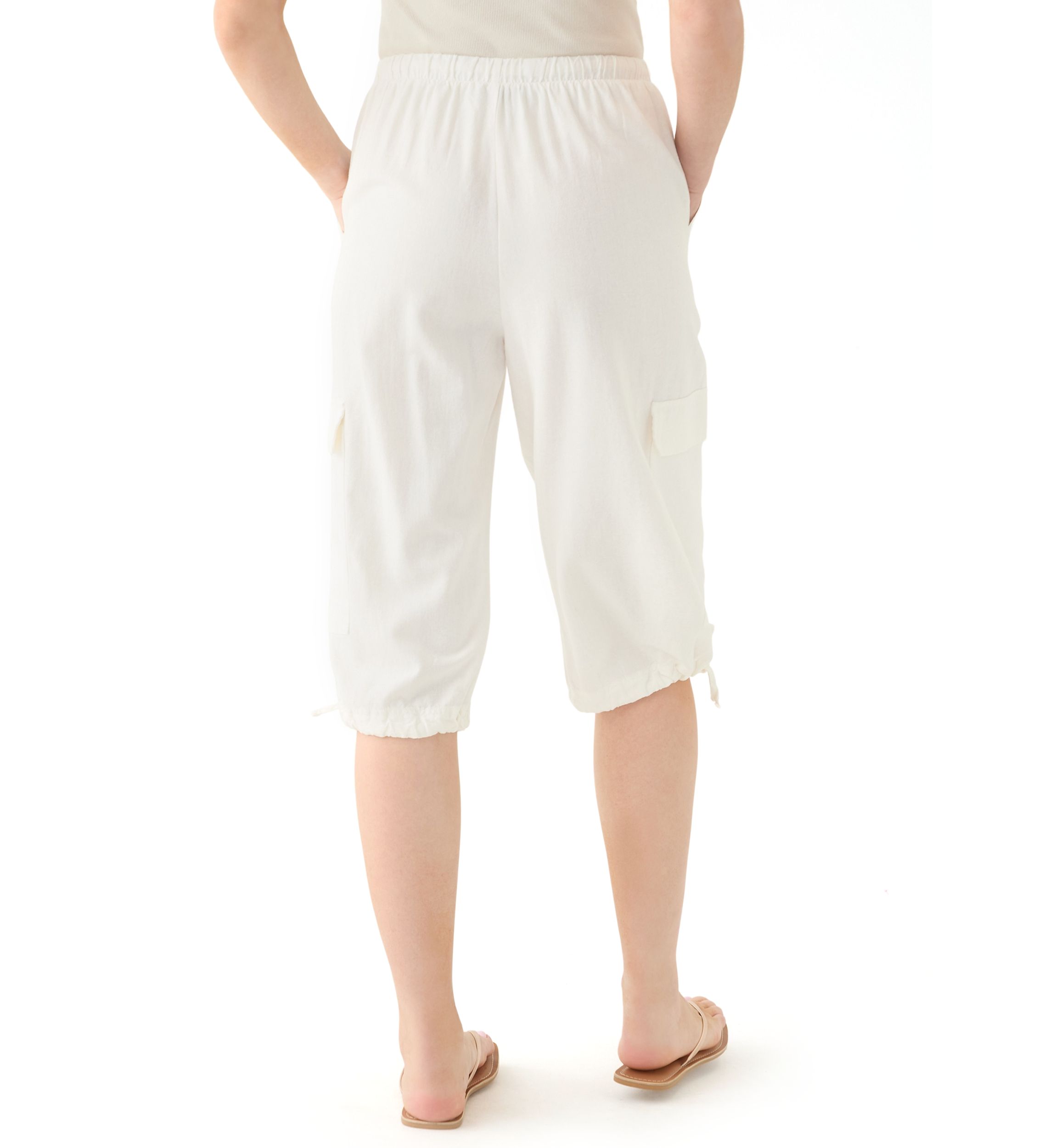 Womens Linen Cargo Crop Pants