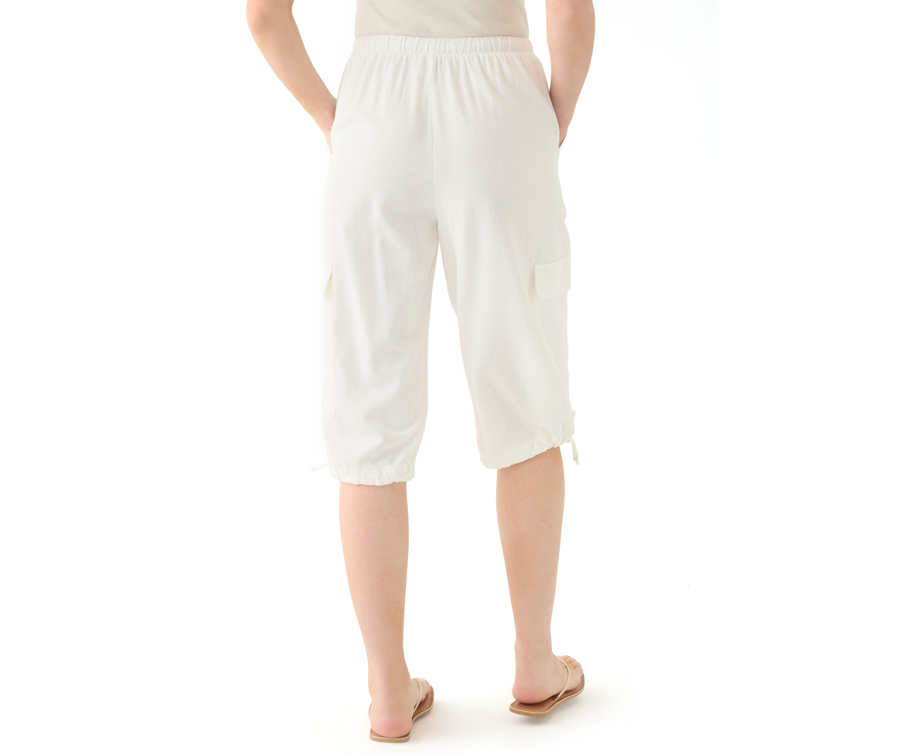 Womens Linen Cargo Crop Pants