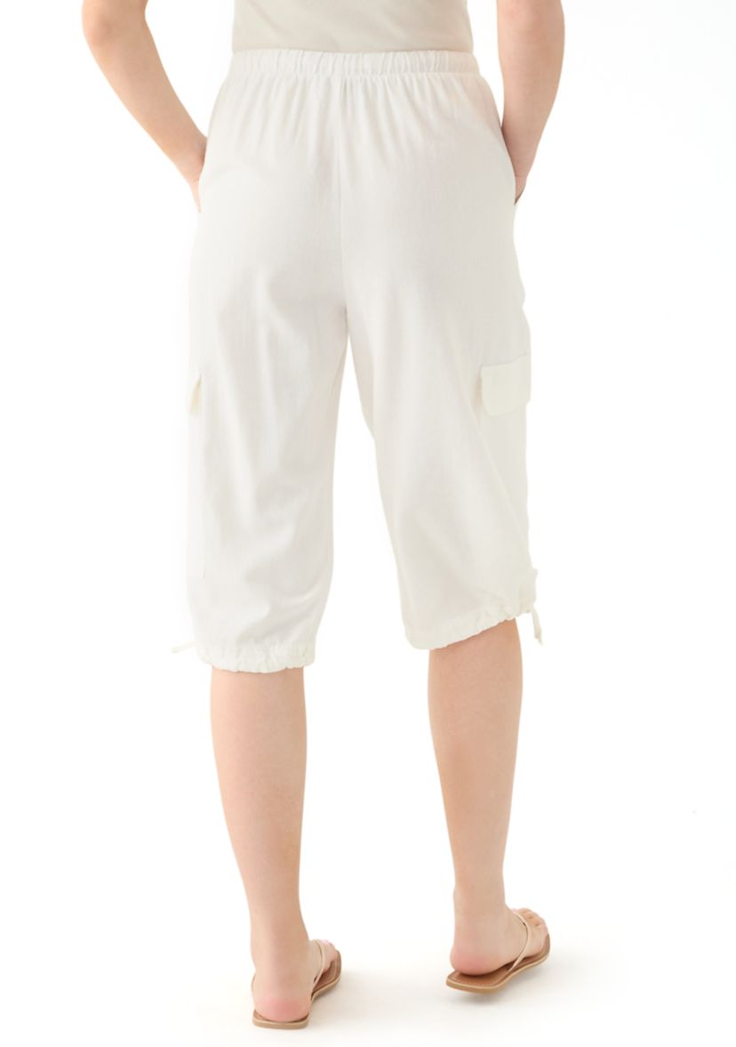 Womens Linen Cargo Crop Pants