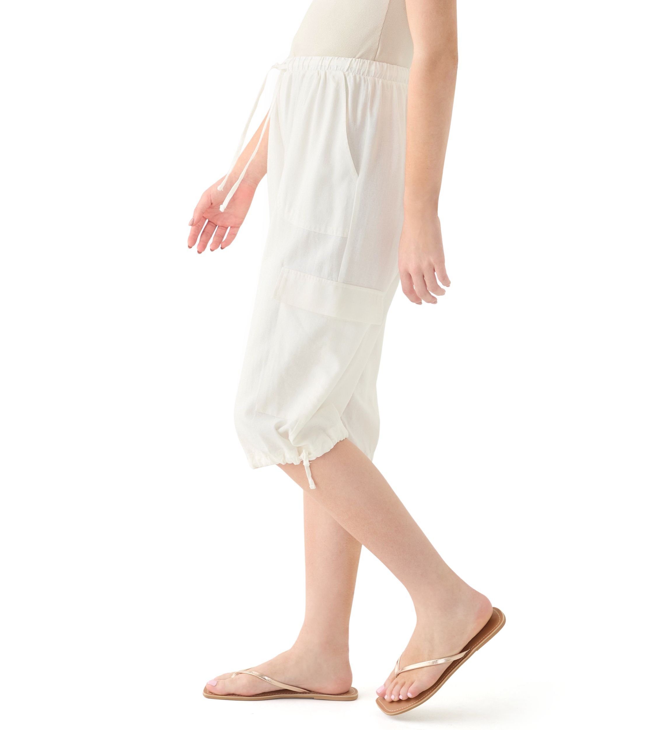 Womens Linen Cargo Crop Pants