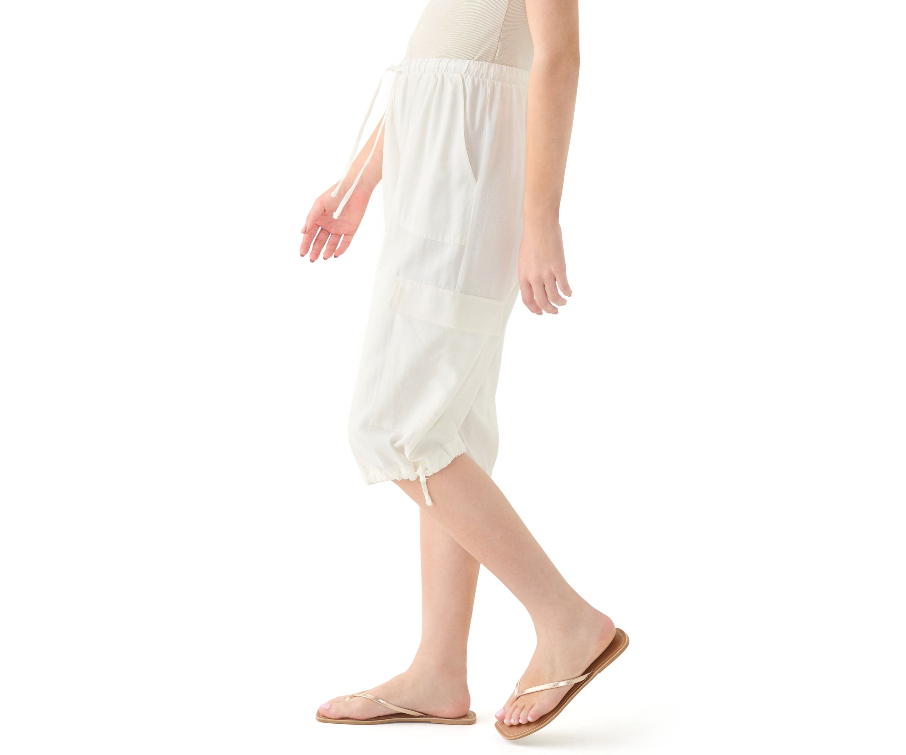 Womens Linen Cargo Crop Pants