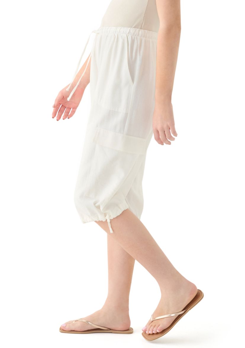Womens Linen Cargo Crop Pants