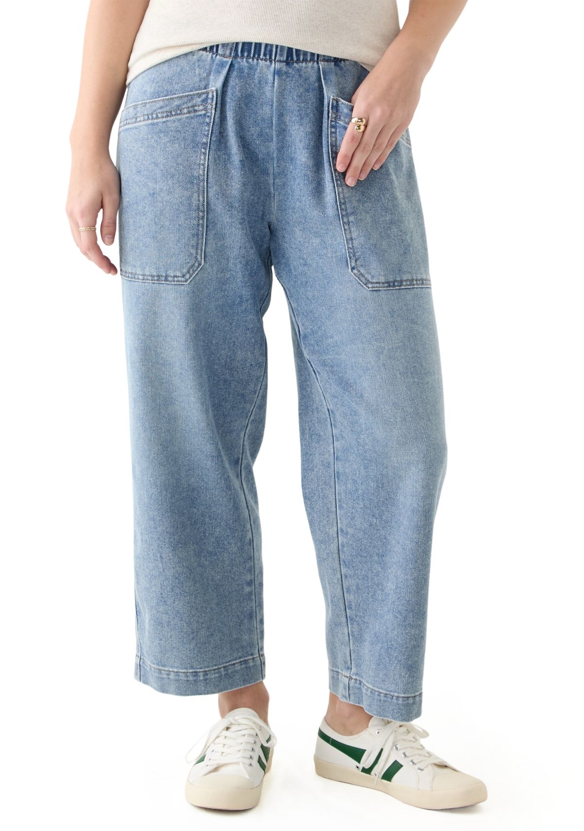 Womens Cropped Porkchop Pull On Denim Pants