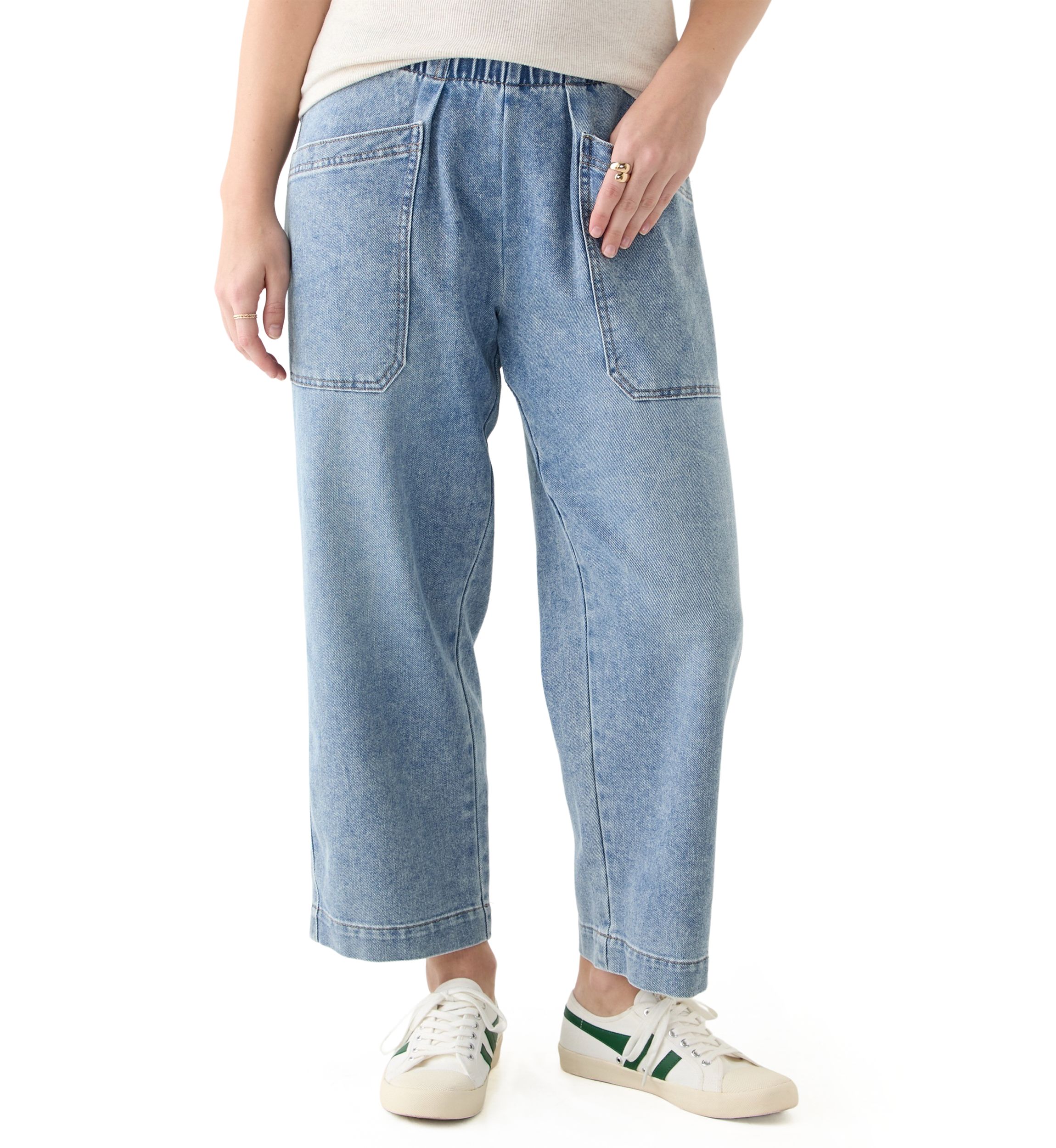 Womens Cropped Porkchop Pull On Denim Pants