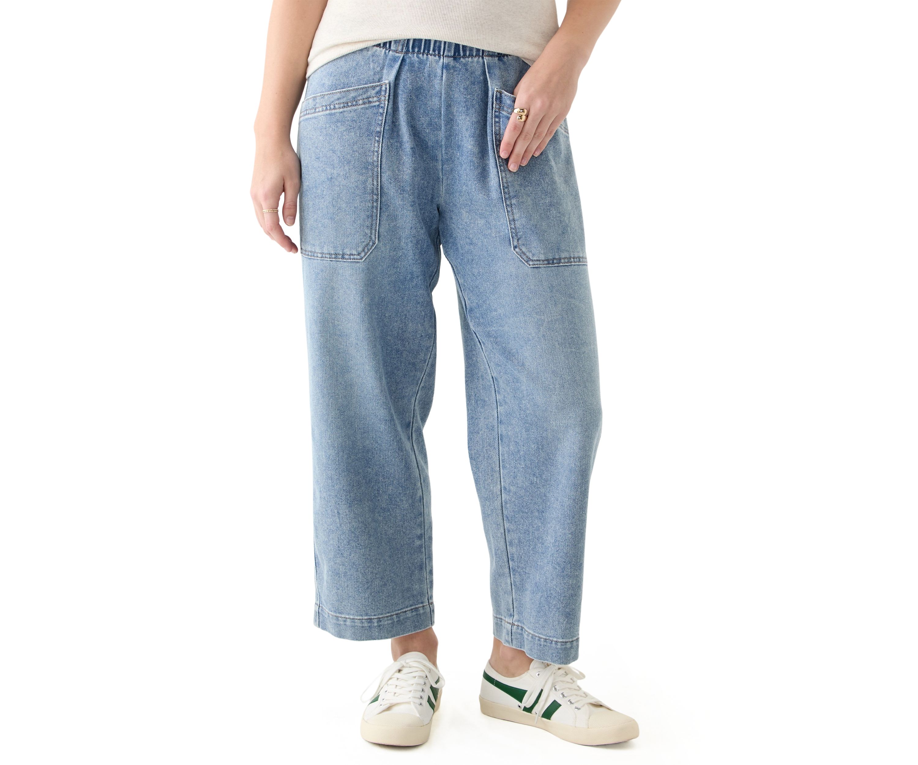Womens Cropped Porkchop Pull On Denim Pants
