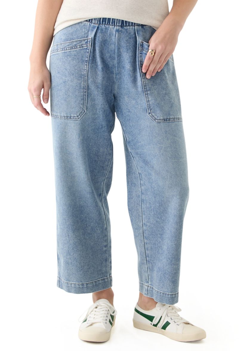 Womens Cropped Porkchop Pull On Denim Pants