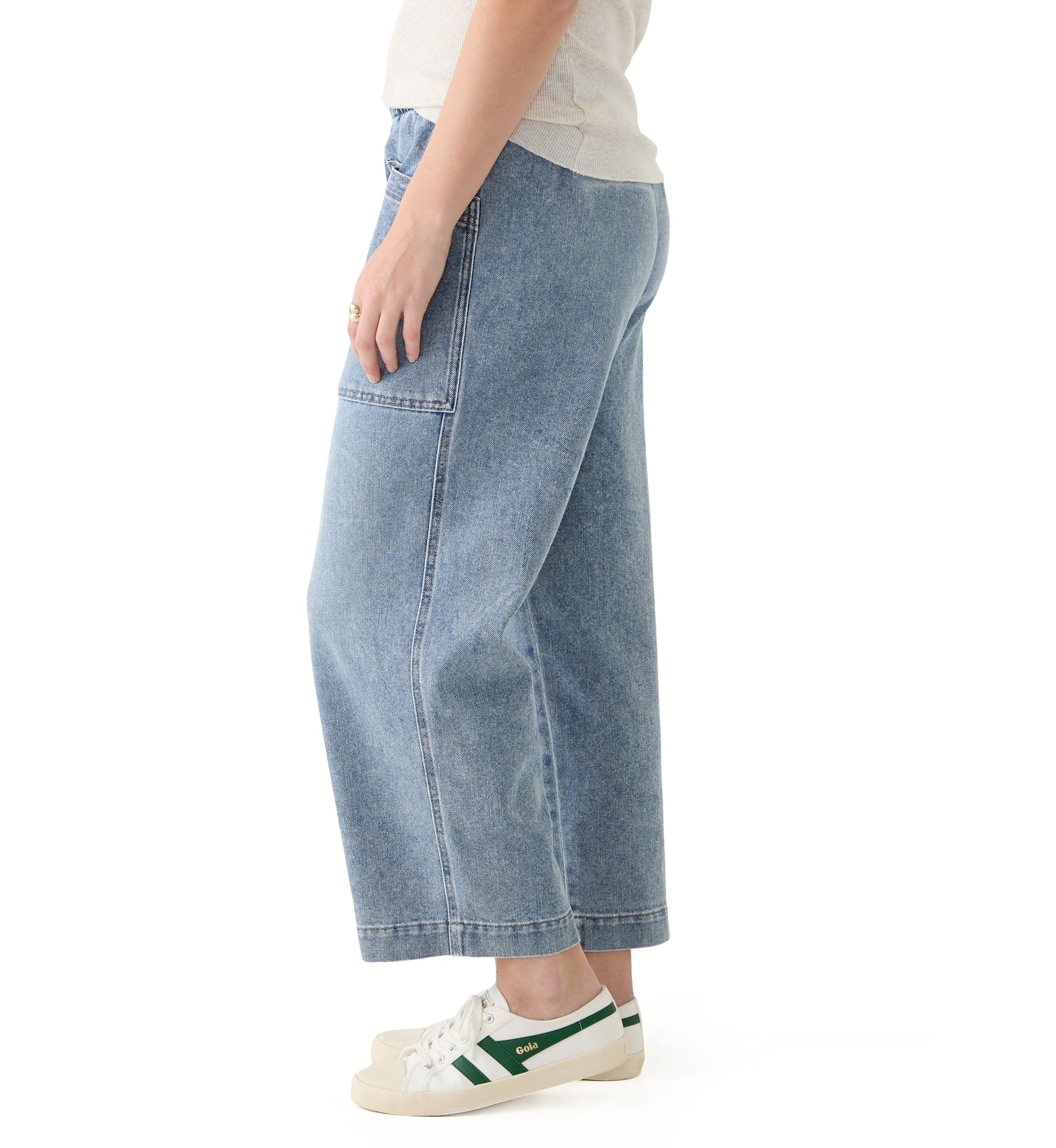 Womens Cropped Porkchop Pull On Denim Pants