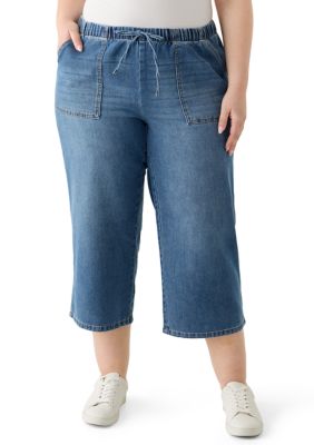 Vanilla Star Women's Plus Size Porkchop Pocket Cropped Jeans