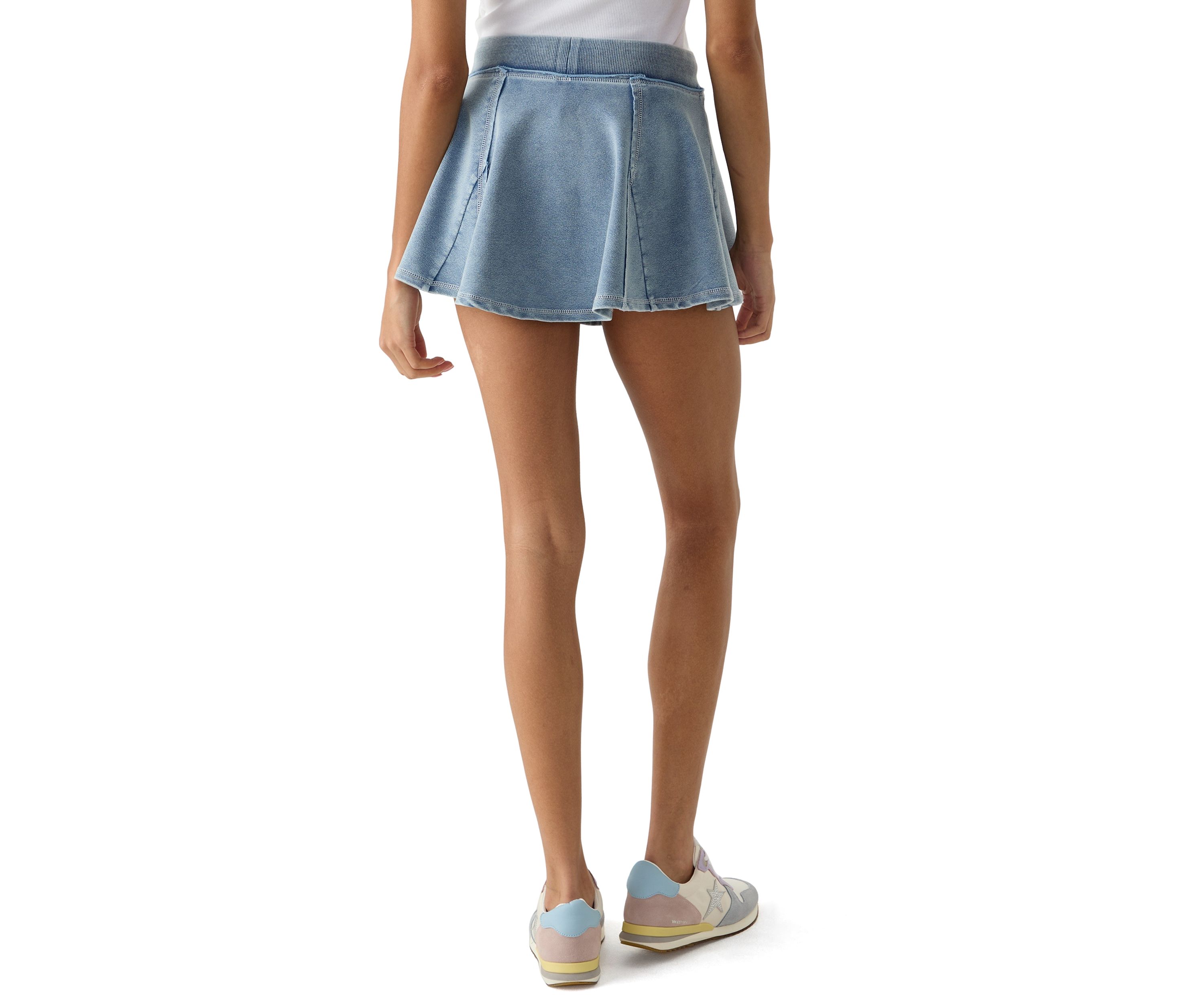 Womens Ribbed Waist Pleated Mini Skort