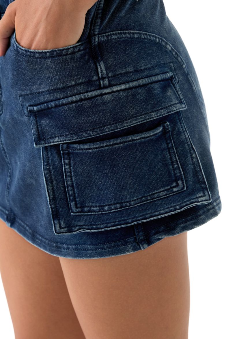 Womens Ribbed Waist Utility Mini Skirt