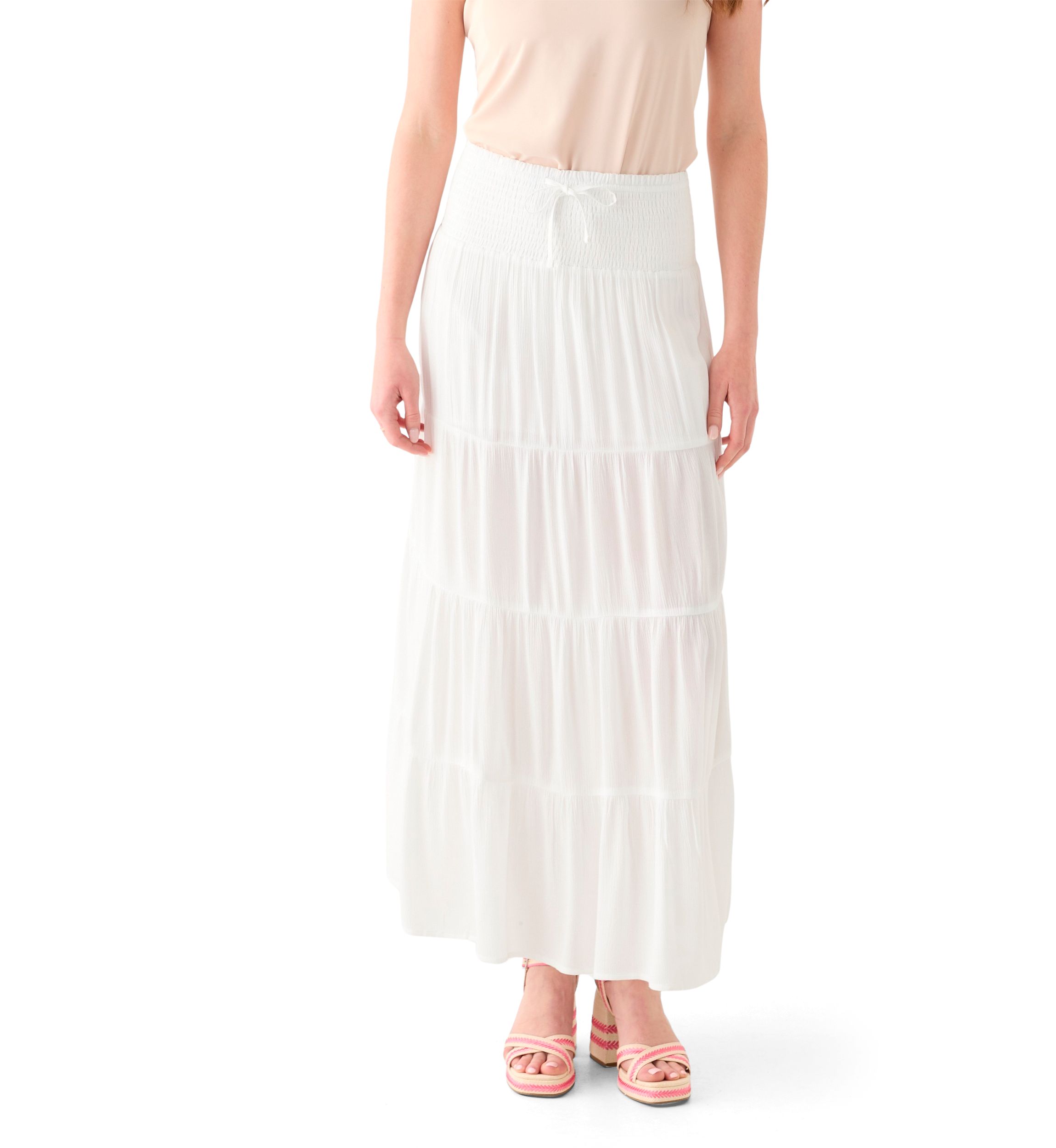 Womens Tiered Smocked Waist Maxi Skirt