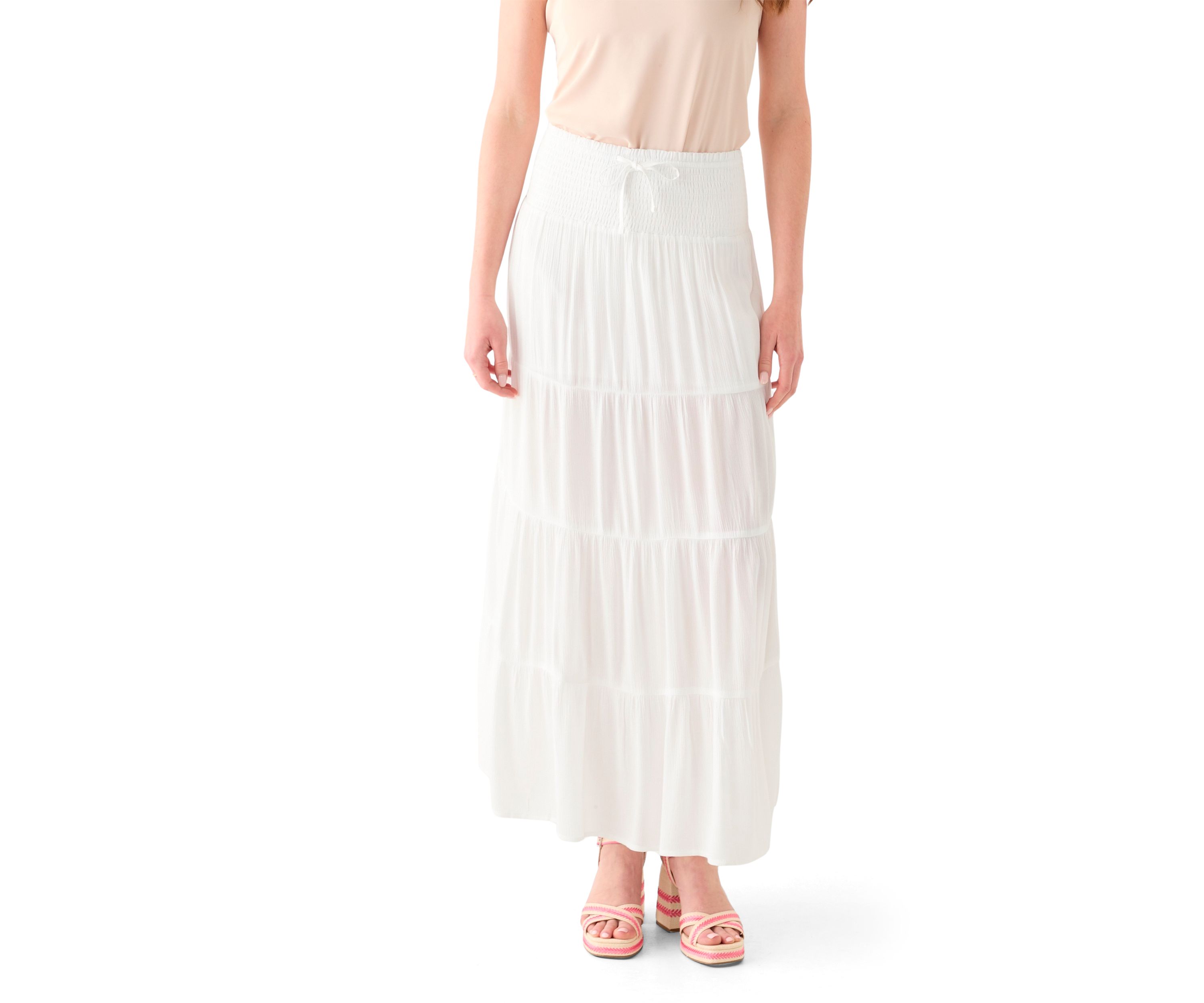 Womens Tiered Smocked Waist Maxi Skirt