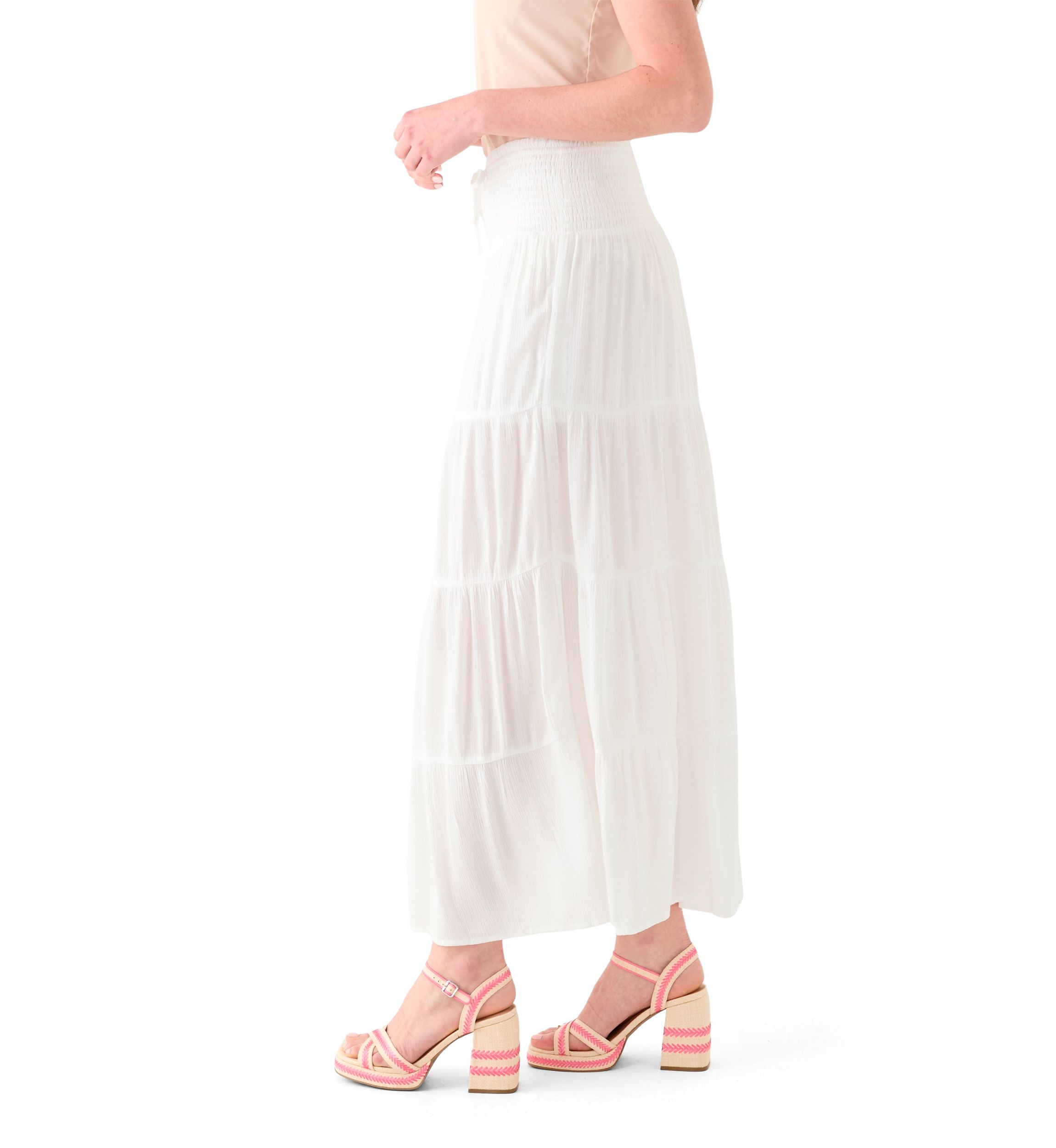 Womens Tiered Smocked Waist Maxi Skirt