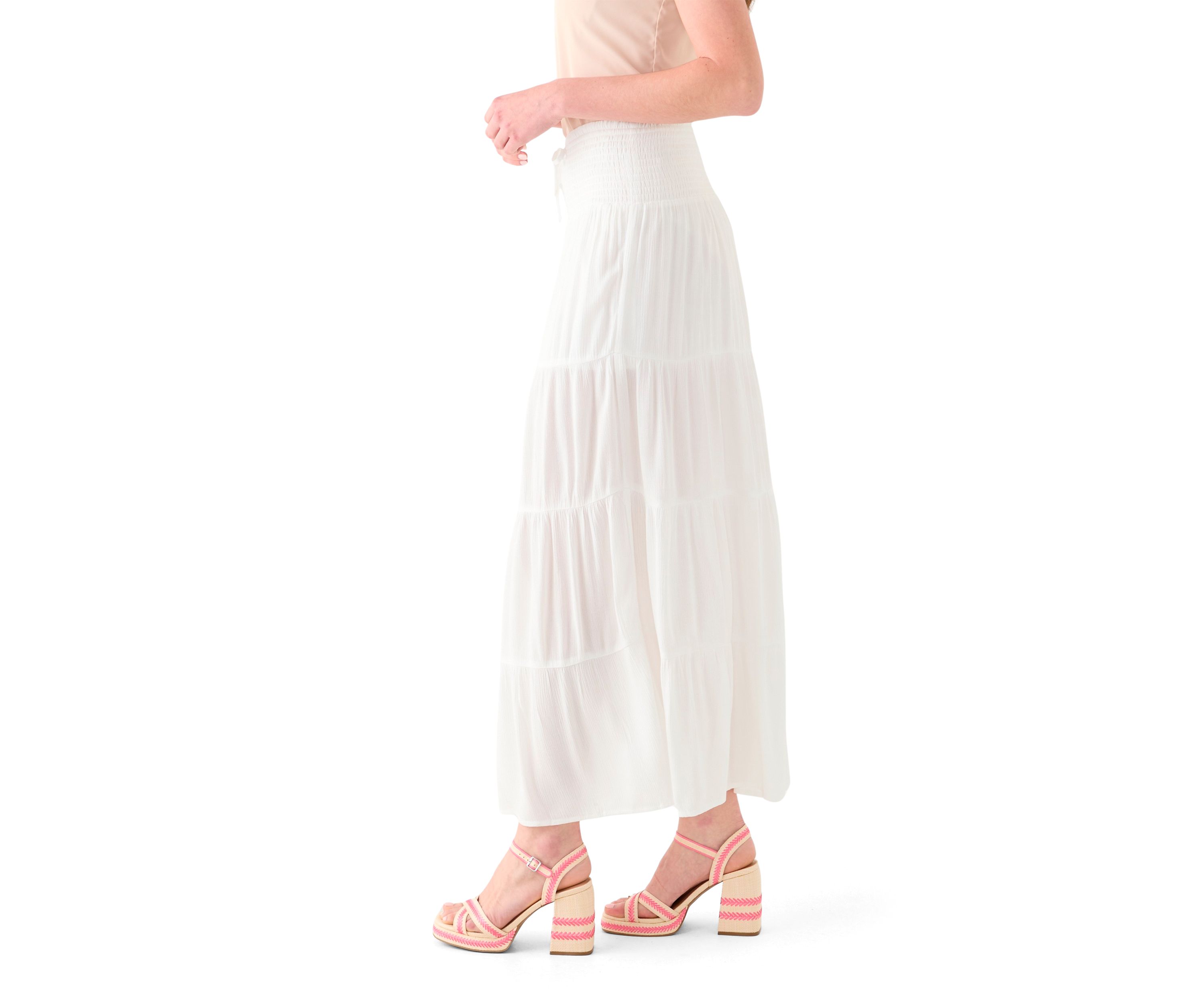 Womens Tiered Smocked Waist Maxi Skirt