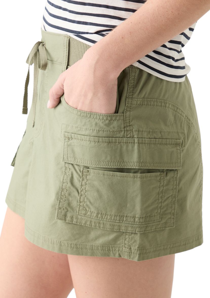 Womens Poplin Ribbed Waist Mini Skirt