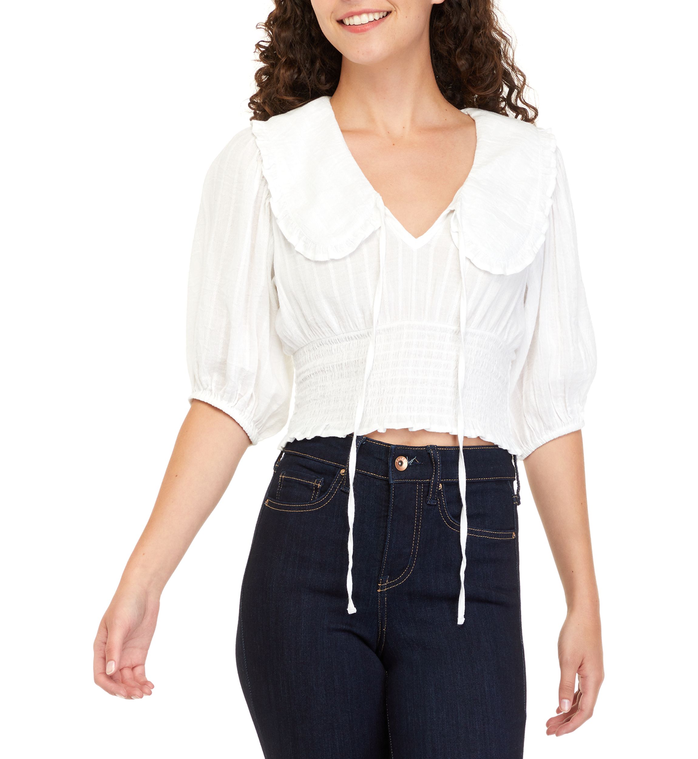Womens Puff Sleeve Portrait Collar Top
