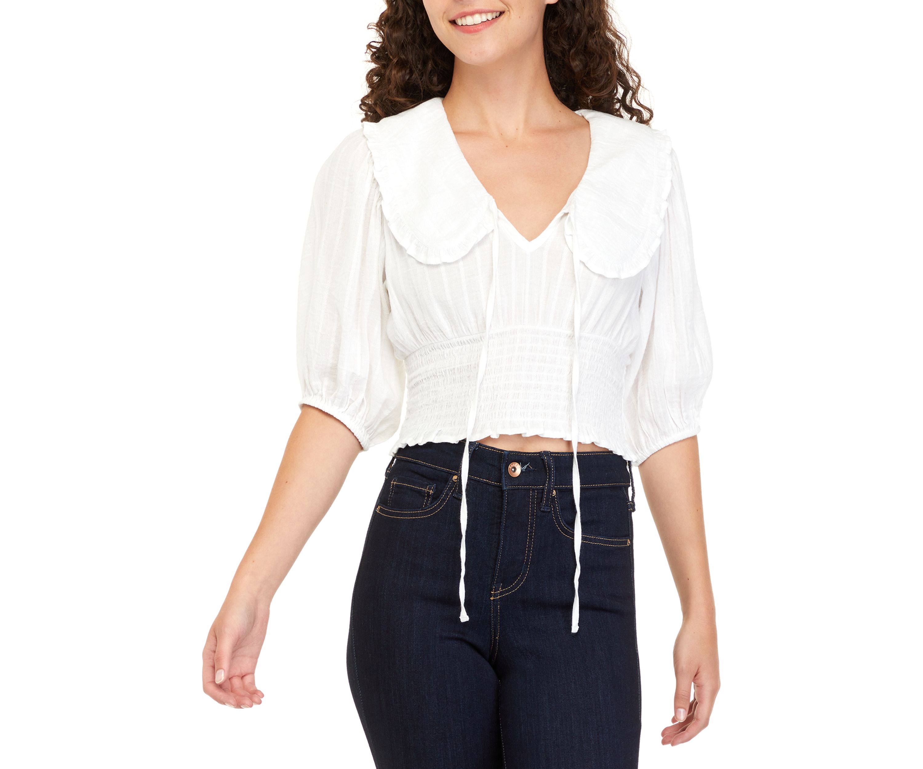Womens Puff Sleeve Portrait Collar Top