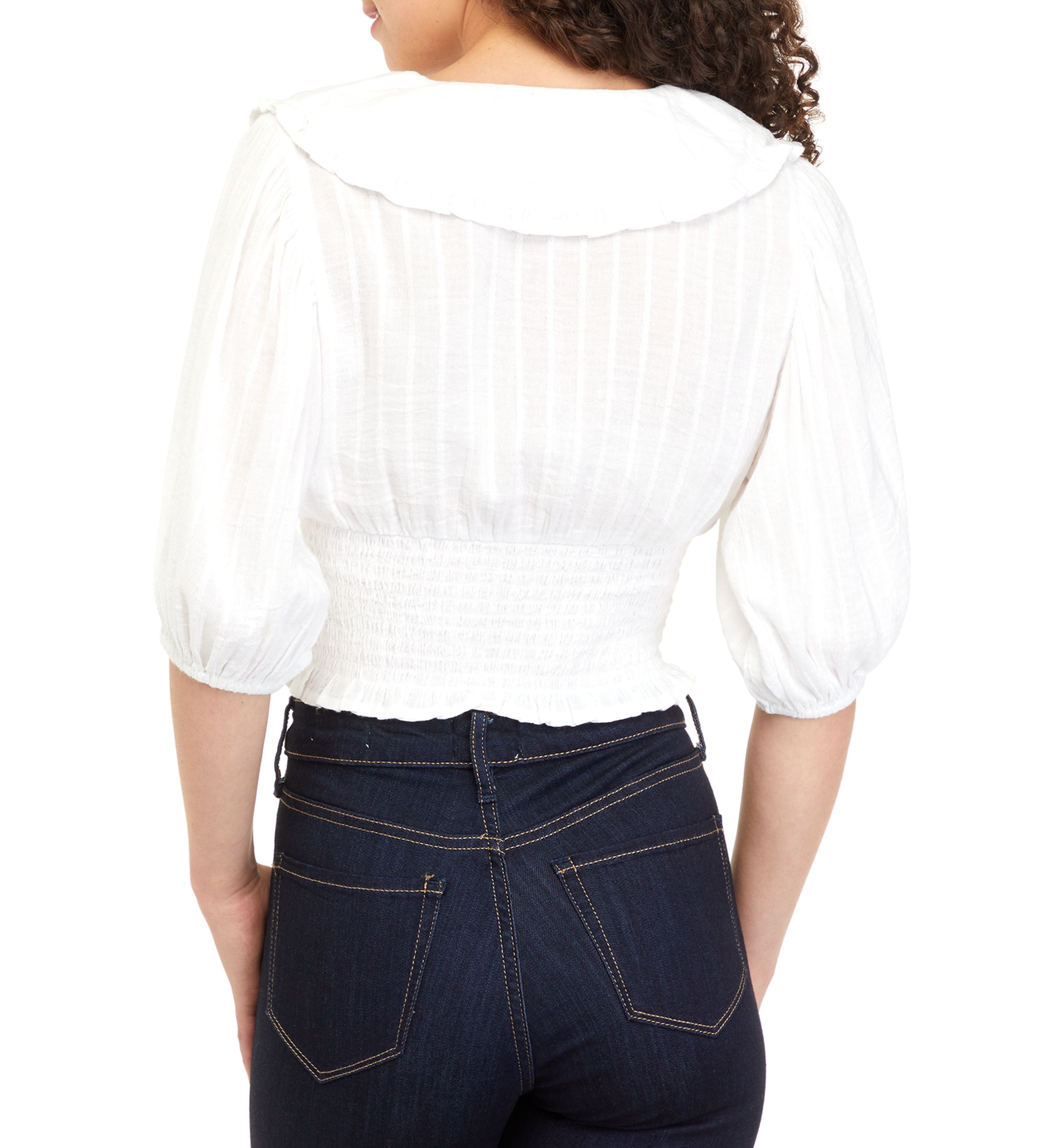 Womens Puff Sleeve Portrait Collar Top