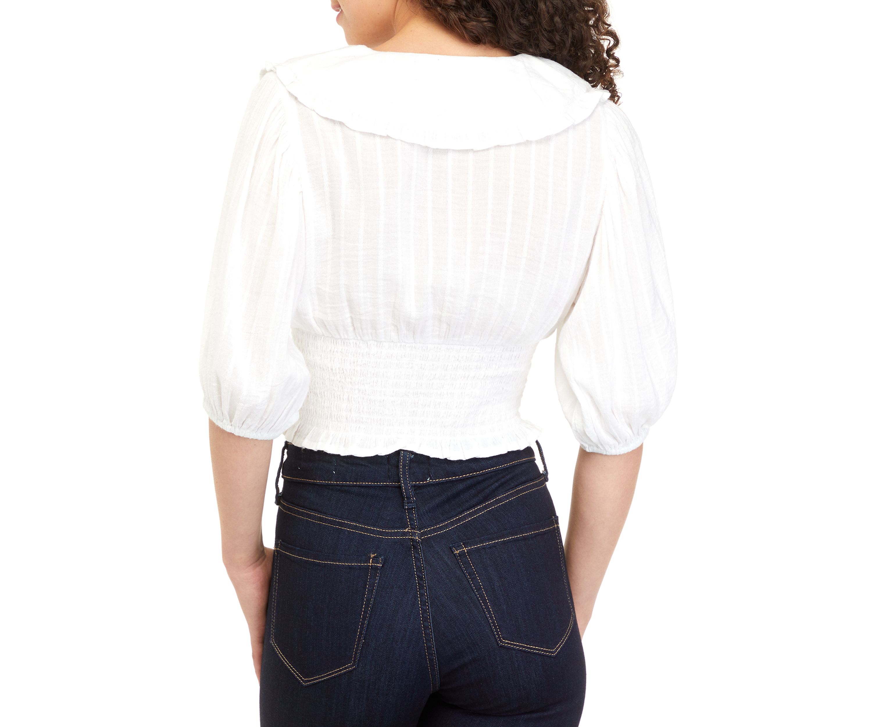Womens Puff Sleeve Portrait Collar Top