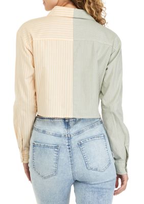 Women's Long Sleeve Cropped Button Down Top
