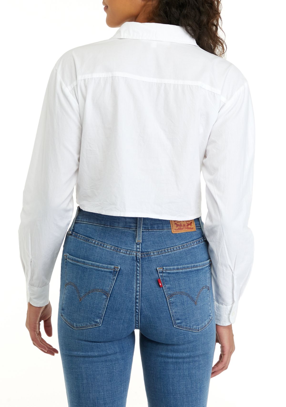 Juniors Long Sleeve Cropped Button Down Shirt