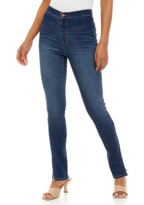 Juniors' Pull On Single Button Slit Leg Jeans