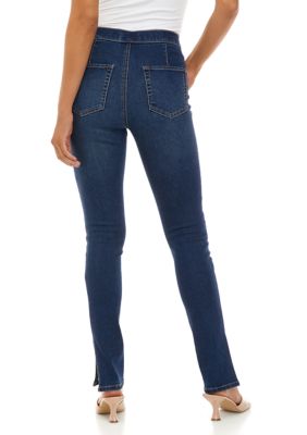 Juniors' Pull On Single Button Slit Leg Jeans