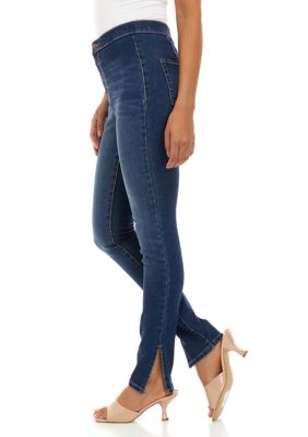 Juniors' Pull On Single Button Slit Leg Jeans