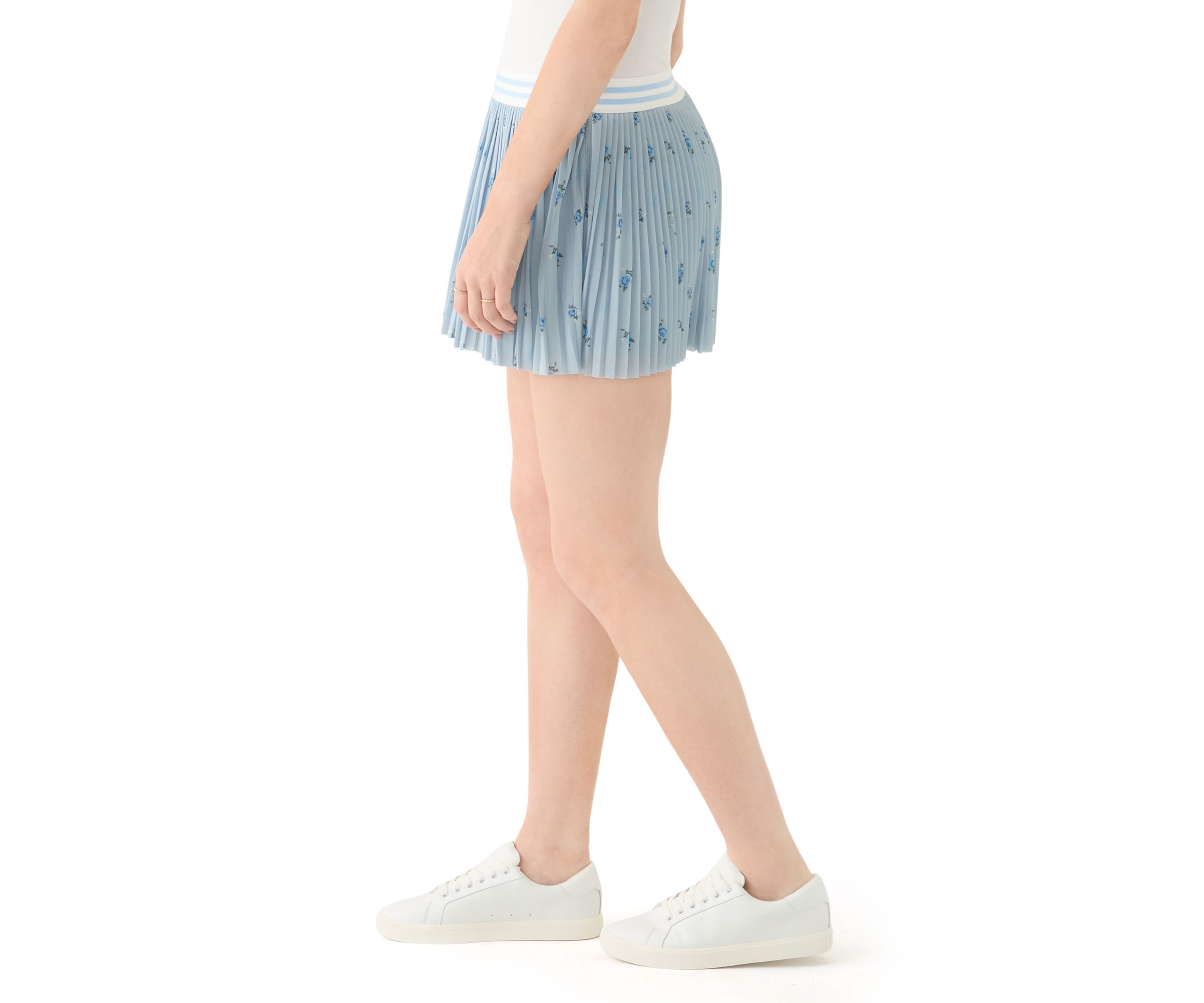 Womens Printed Mesh Pleated Skirt